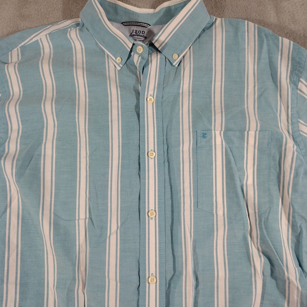IZOD Saltwater Shirt Men XL Baby Blue Relaxed Nautical Comfort Preppy Long Sleev